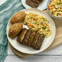 Jamaican Jerk Tofu with Festival and Caribbean Coleslaw