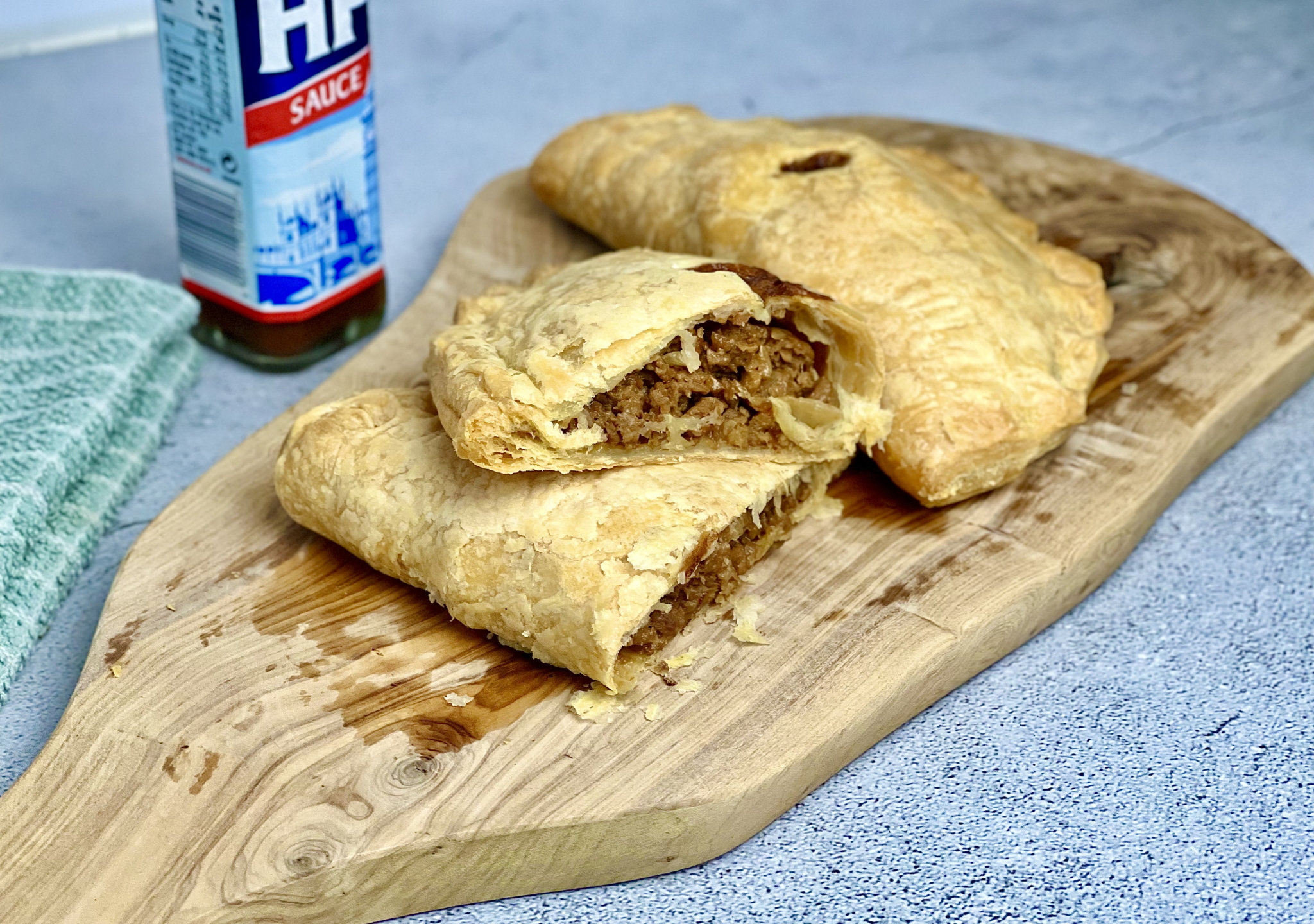Vegan Forfar Bridie, our vegan take on a traditional Scottish hand-held mince pie. Flaky pastry filled with lightly spiced vegan mince and onions.