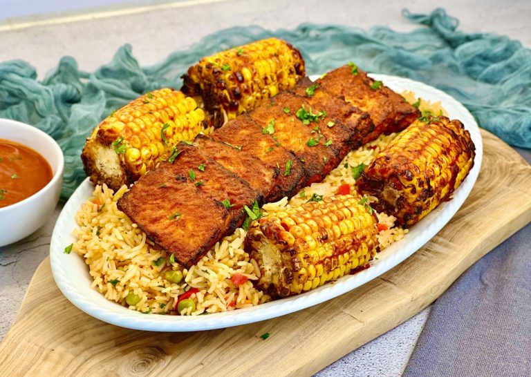 Vegan Peri-Peri Tofu, tofu marinated in a home-made peri peri sauce then grilled to perfection. Serve with corn on the cobs and some rice for the perfect spicy summer dish.