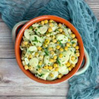 Hearts of Palm and Chickpea Salad viewed from top.