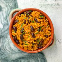 Portuguese Rice and Beans, also known as Jagacida top down picture